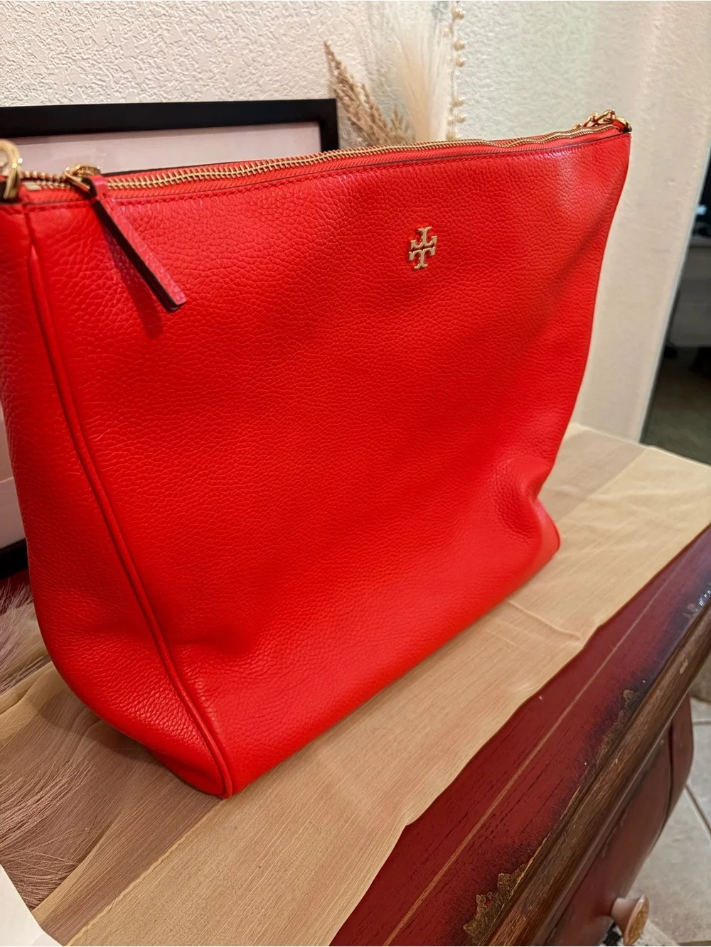 Tory Burch-Poppy Red color, Carter slouchy hobo. NWT.